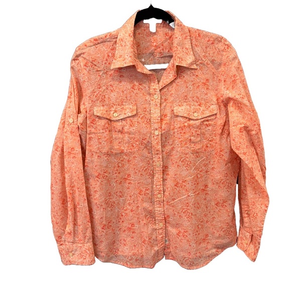 Ralph Lauren Jeans Co. Women’s pink & white Floral Button Down shirt Sz Large - Picture 1 of 9